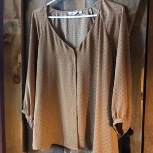 Reitmans Camel Beige with Black Polka Dots Blouse